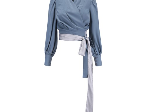French V-Neck Cross-Tie Design Blouse
